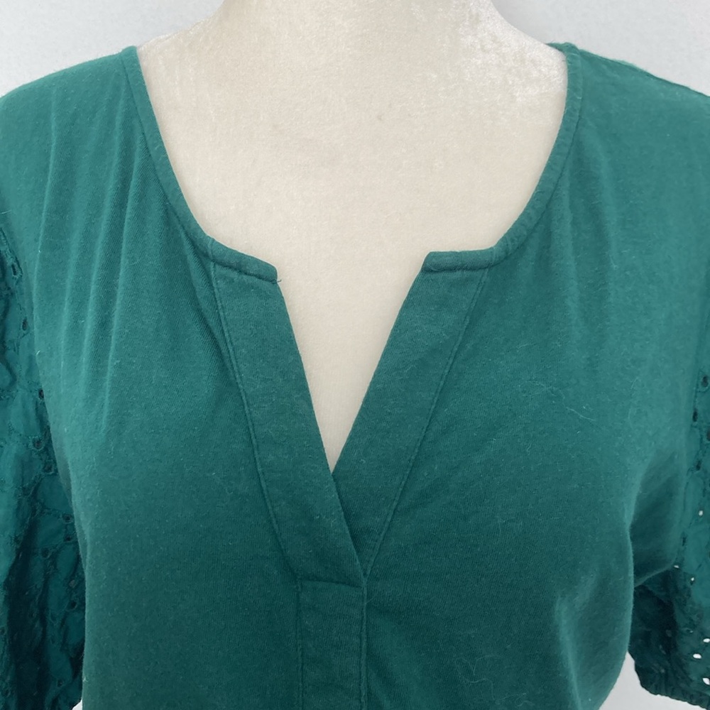 Amalfi Emerald Color Top with Eyelet Balloon Sleeves - Picture 3 of 8